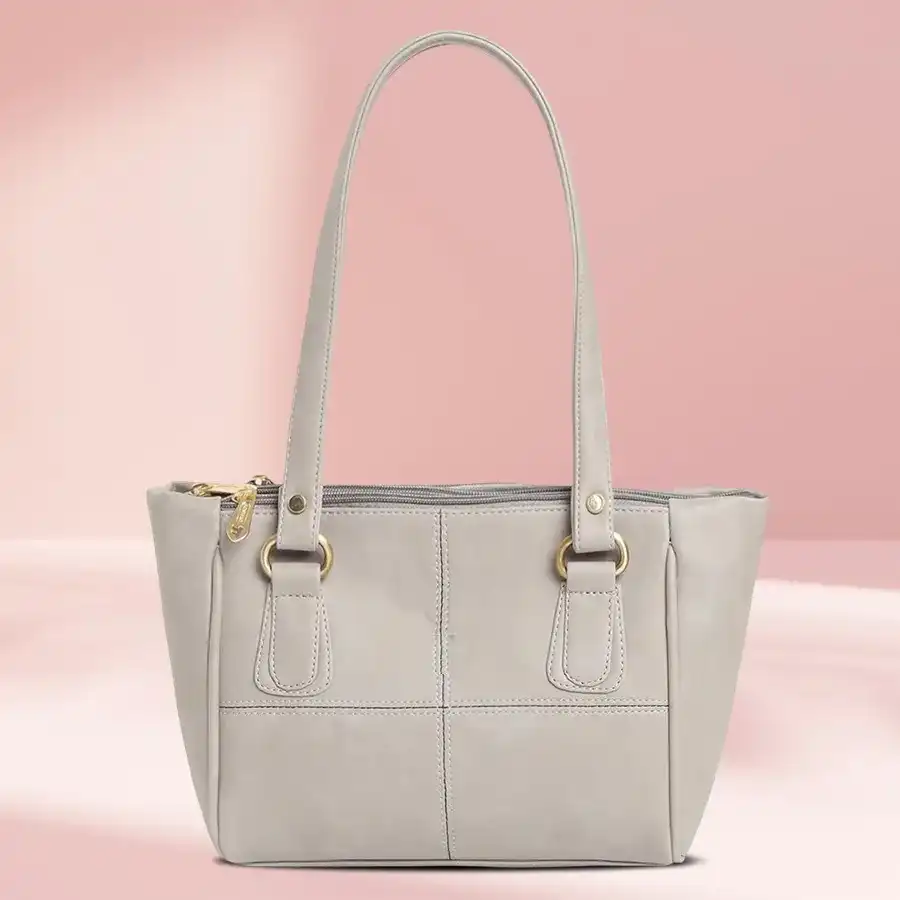 Chic Grey Faux Leather Handbag for women by Fostelo, featuring multiple pockets and a stylish design. Perfect for any occasion.