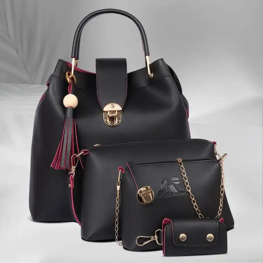 Chic Black Shoulder Bag Combo from Speed X Fashion, featuring PU leather construction and adjustable straps, perfect for stylish everyday use.