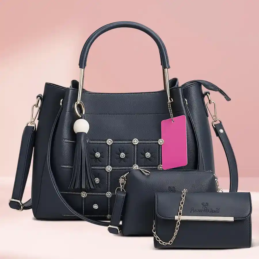 Fiesto Fashion Ladies Sling Bag Set of 3 in black PU leather.