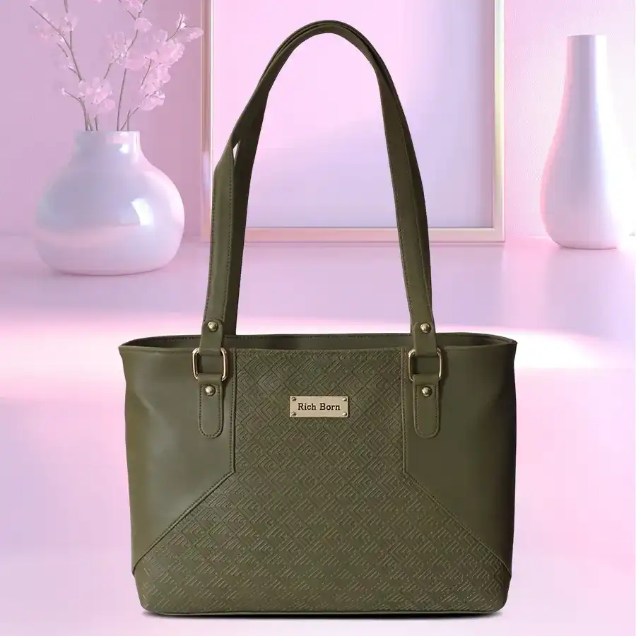 Chic Green Twin Chamber Office Bag by Richborn, featuring double partitions and a stylish front zip, ideal for office use.