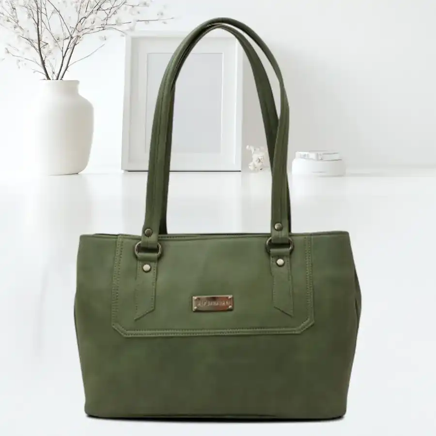 Comfy olive green multipurpose shoulder bag for women, made from PU leather, stylish and practical for everyday use.
