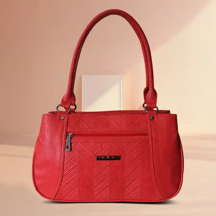 Balloon Shape Suave Red Women's Vanity Bag by Richborn, featuring faux leather and two compartments.