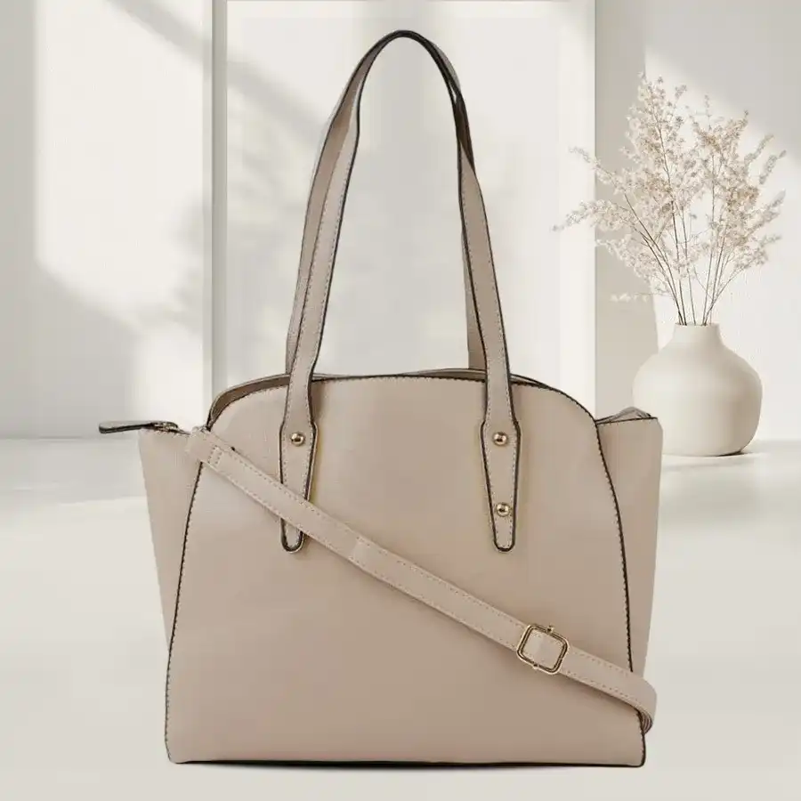 Chic Beige Vanity Bag made from faux leather, featuring a front zip, perfect for stylish women.