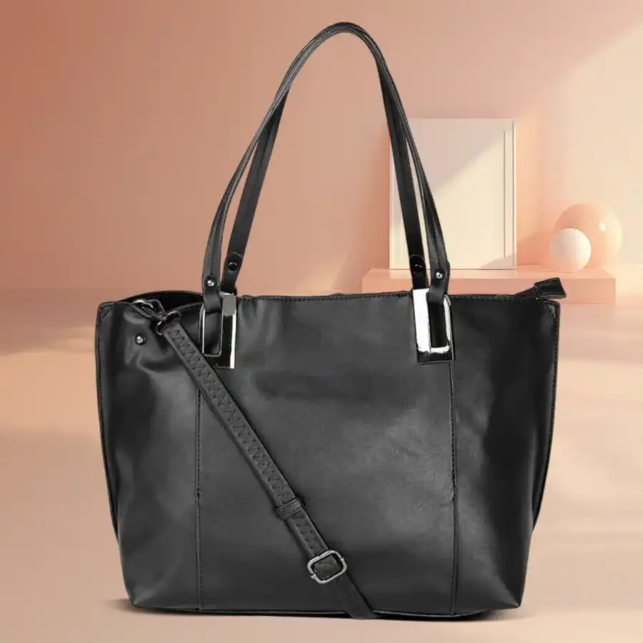 Chic Black Ladies Shoulder Bag made of faux leather, perfect for stylish outings.