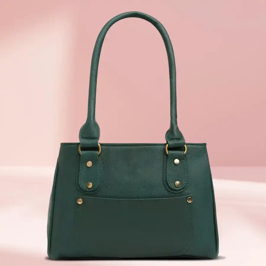 Chic green shoulder bag made of faux leather, perfect for ladies.