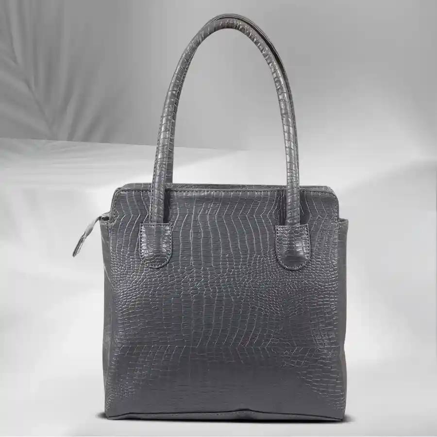 Elegant Grey Embossed Ladies Square Shoulder Bag made of faux leather with two compartments, ideal for stylish women.