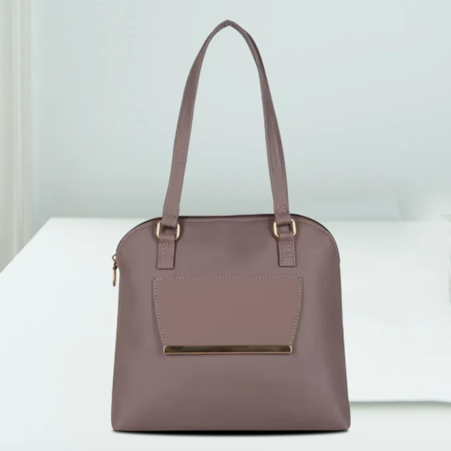 Glamorous mauve embossed shoulder bag for women, stylish faux leather design with two compartments.