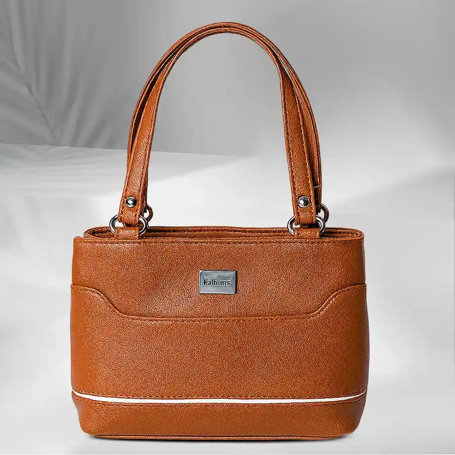 Chic Brown Mini Leather Shoulder Bag with white border and dual compartments