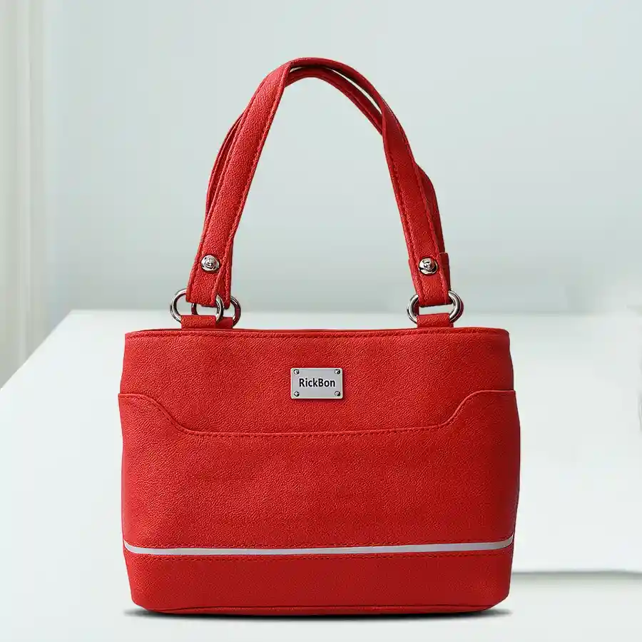 Chic orange mini handbag with white border, stylish faux leather design and two compartments. Ideal gift for women.