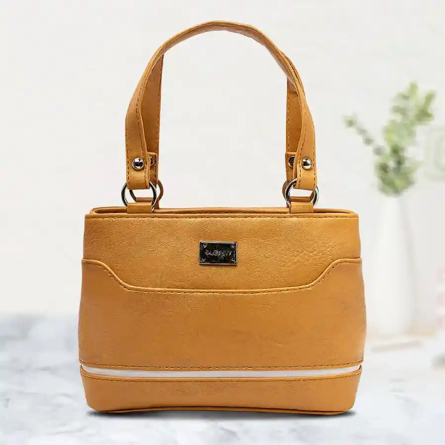 Bright yellow mini bag for ladies with white border, featuring two compartments, perfect for daily essentials.