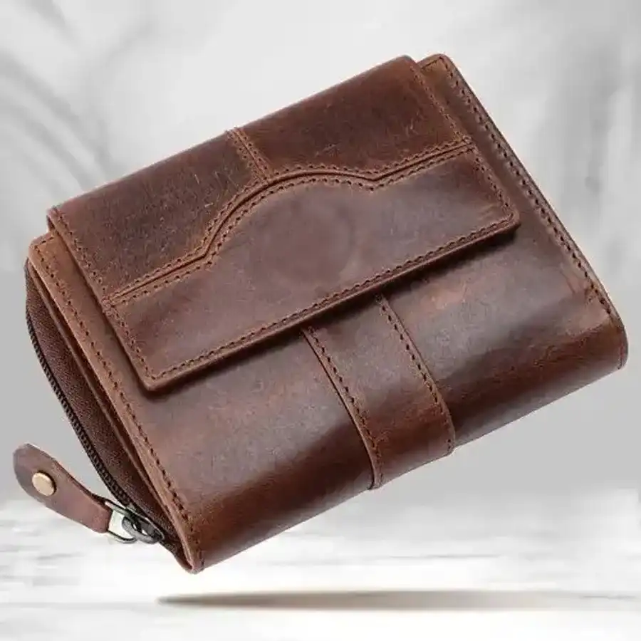 Chic RFID Leather Purse in Cognac with 14 card slots for women.
