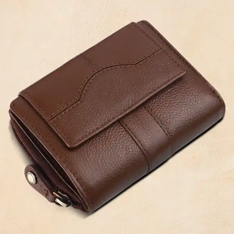 Elegant RFID Leather Ladies Purse in Brushwood with card slots and RFID protection.