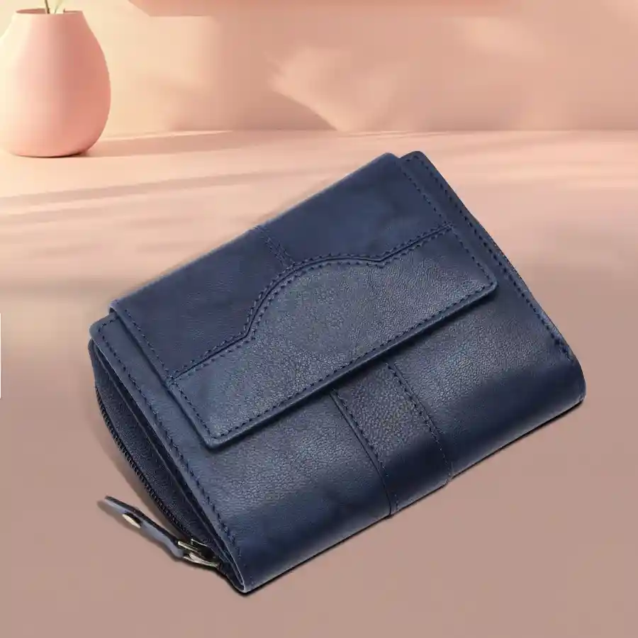 Chic Blue Antique RFID Purse featuring 14 card slots and premium leather design, ensuring safety and style for modern women.