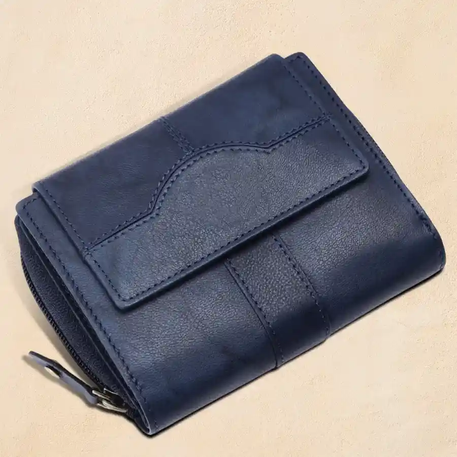 Chic Blue RFID Protected Leather Purse with 14 card slots.
