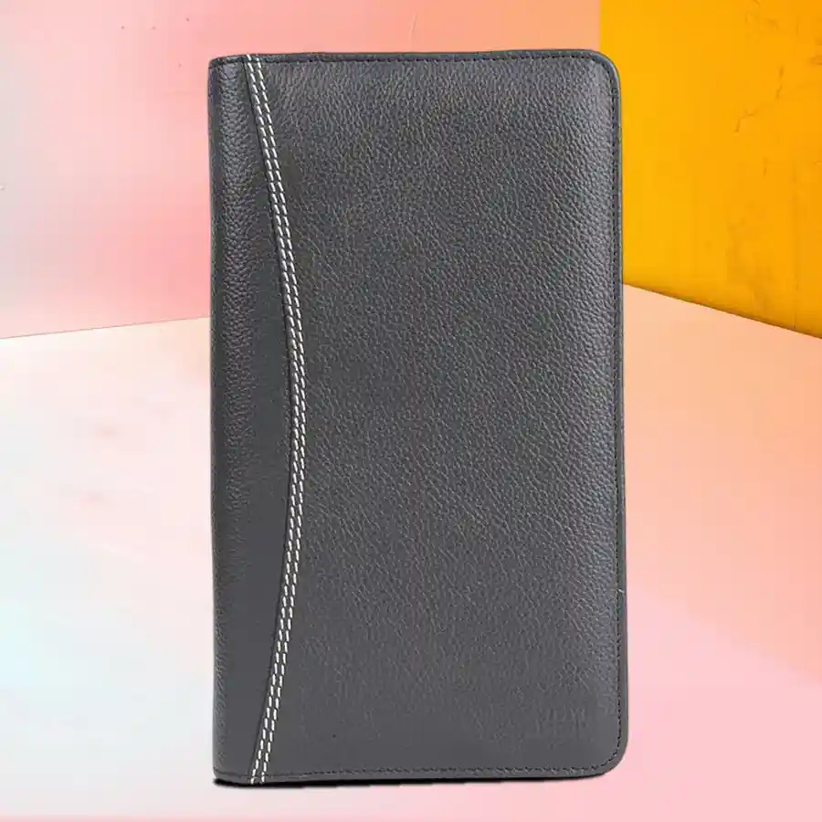 Graphite Grey Stylish Leather Passport Holder with card slots.