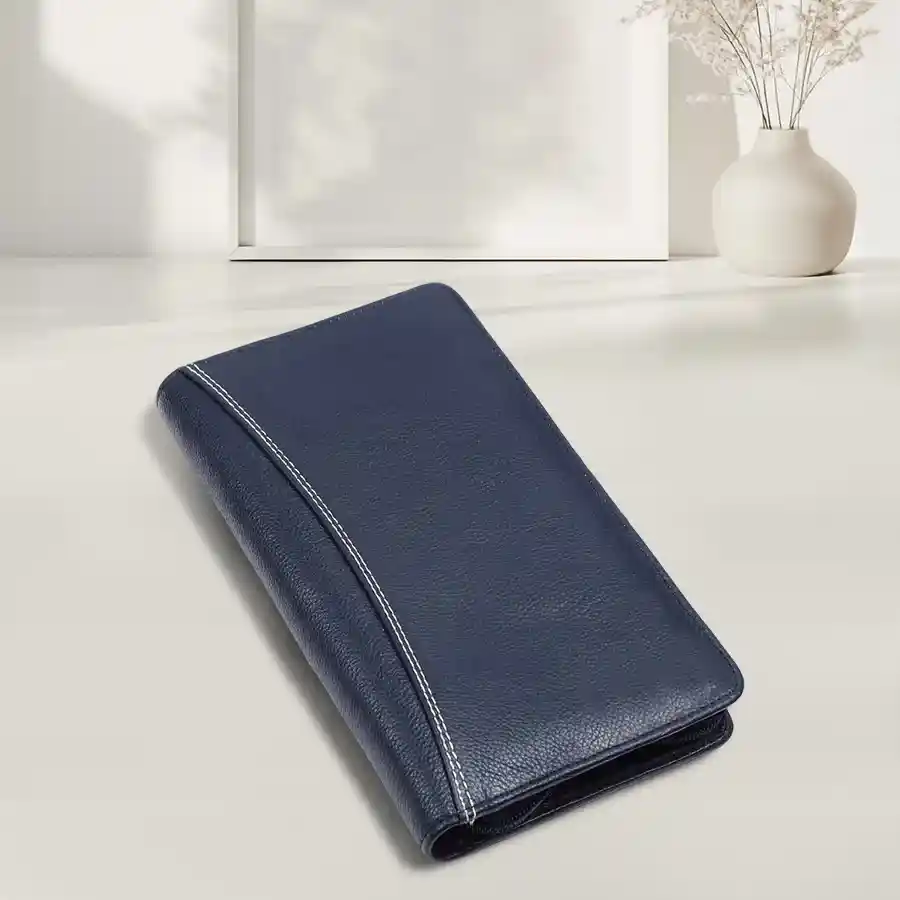 Stylish Royal Blue Leather Passport Holder with card slots for organized travel.