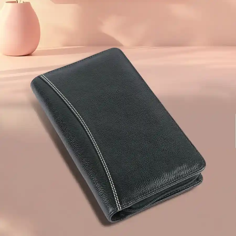 Stylish Sea Green Leather Passport Holder with card slots.