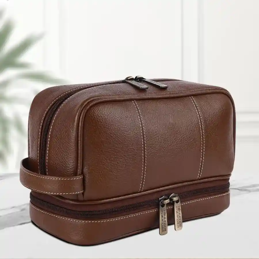 Chic Brushwood Leather Toiletry Bag, a stylish organizer for grooming essentials, crafted from premium leather for travel convenience.