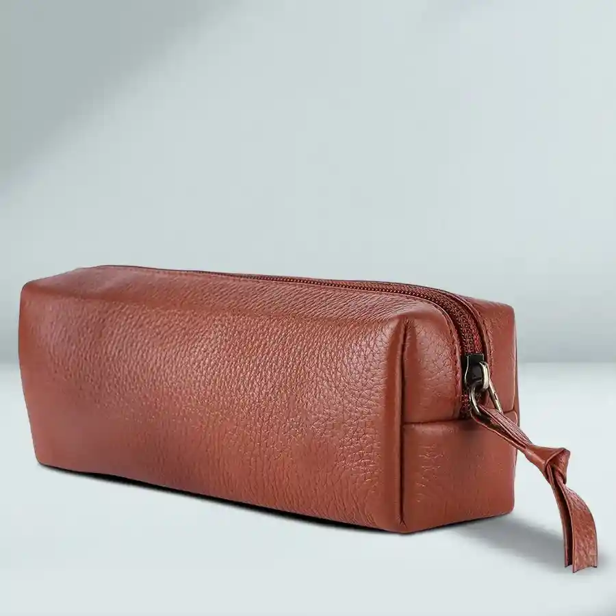 Elegant Tan Leather Utility Pouch for organizing essentials.